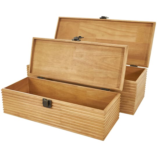 Light Brown Wood Carved Linear Box Set